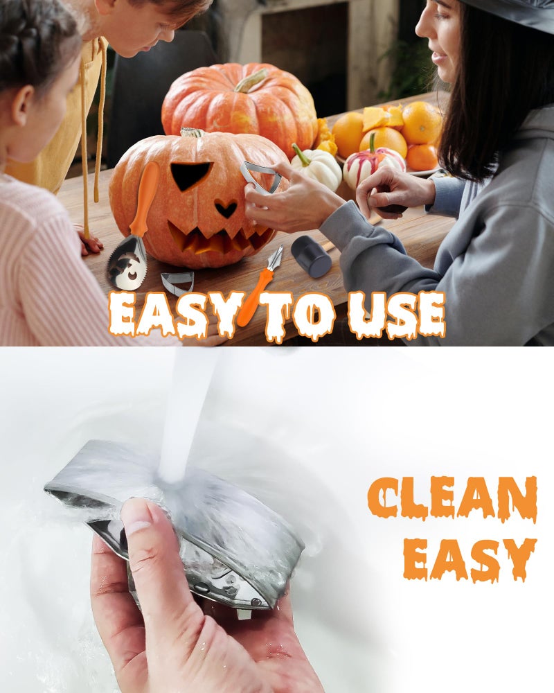 JUSTOTRY Pumpkin Carving Kit - Halloween Pumpkin Face Shape Cookie Cutters Tools Set Easy & Safe Adults Kids DIY, Stainless Steel 23 Molds with 3 Tools for Decoration Decorating Stencils Metal - Image 3