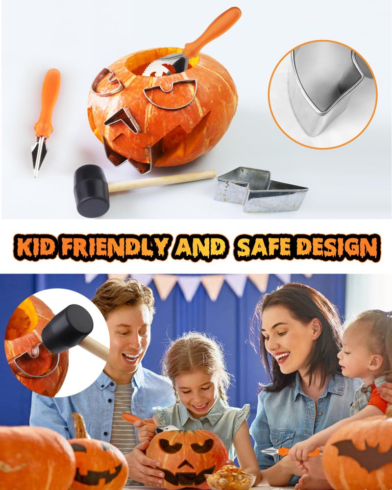 JUSTOTRY Pumpkin Carving Kit - Halloween Pumpkin Face Shape Cookie Cutters Tools Set Easy & Safe Adults Kids DIY, Stainless Steel 23 Molds with 3 Tools for Decoration Decorating Stencils Metal - Image 2