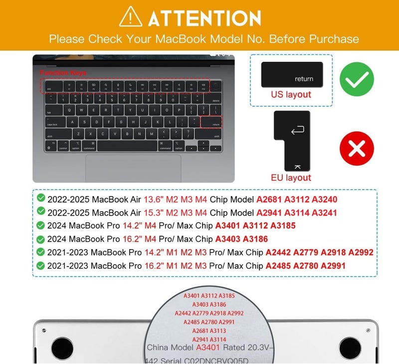 Oaky Keyboard Cover for 2025-2021 M4/M3/M2 Chip MacBook Air 13" [A3240 A3113 A2681] & MacBook Air 15 inch [A3241 A3114 A2941] Dust-Proof Keyboard Skin Protector - TPU Clear - Image 2