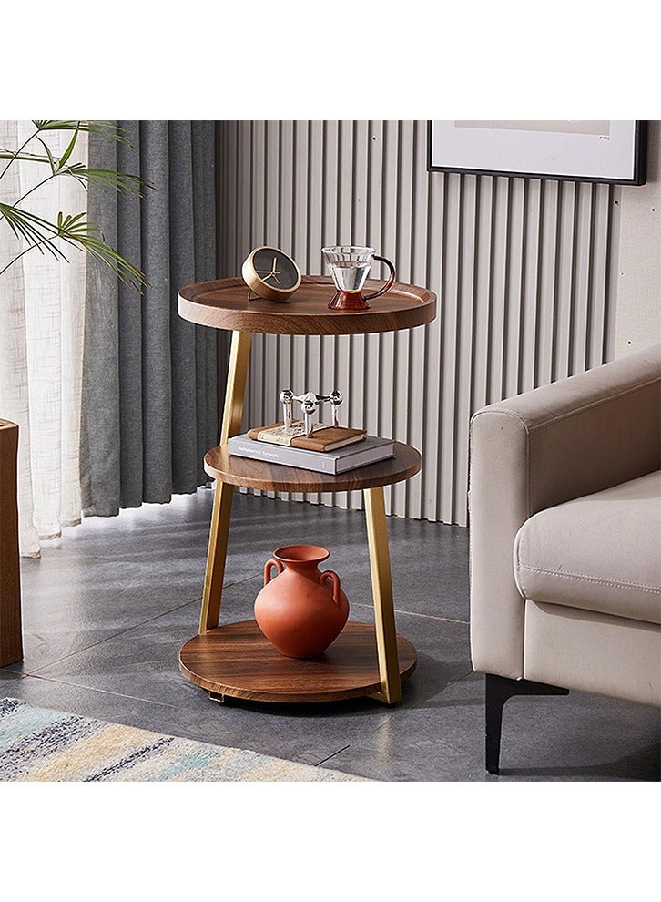 ZUCNG ZUCNG 3 Tier Round Wooden Side Table End Table with Metal Frame, Accent Table Nightstand Bedside Table for Living Room Bedroom Small Spaces, Easy Assembly, Rustic Brown&Gold  - Image 1