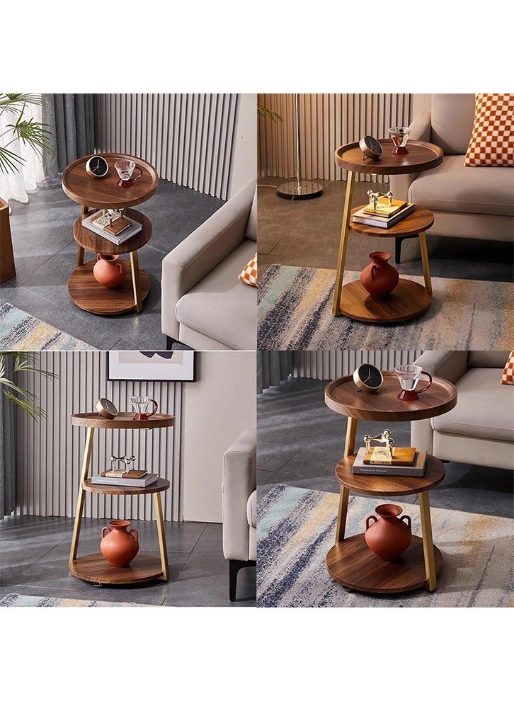 ZUCNG ZUCNG 3 Tier Round Wooden Side Table End Table with Metal Frame, Accent Table Nightstand Bedside Table for Living Room Bedroom Small Spaces, Easy Assembly, Rustic Brown&Gold  - Image 4