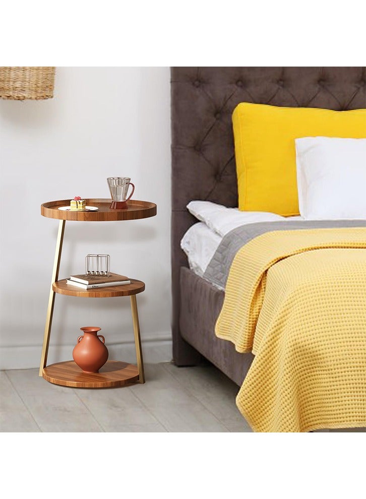 ZUCNG ZUCNG 3 Tier Round Wooden Side Table End Table with Metal Frame, Accent Table Nightstand Bedside Table for Living Room Bedroom Small Spaces, Easy Assembly, Rustic Brown&Gold  - Image 5