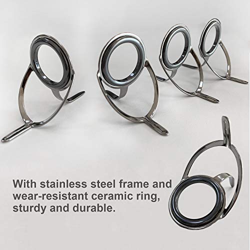 THKFISH Fishing Rod Guides Fishing Rod Repair Kit Baitcasting/Spinning Rod Guides Ceramics Stainless Steel Carbon Guide Repair Burnished Silver- Frame 75pcs - Image 3