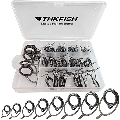 THKFISH Fishing Rod Guides Fishing Rod Repair Kit Baitcasting/Spinning Rod Guides Ceramics Stainless Steel Carbon Guide Repair Burnished Silver- Frame 75pcs - Image 1