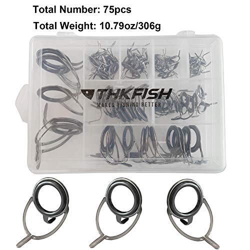 THKFISH Fishing Rod Guides Fishing Rod Repair Kit Baitcasting/Spinning Rod Guides Ceramics Stainless Steel Carbon Guide Repair Burnished Silver- Frame 75pcs - Image 5