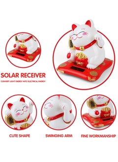 نيبمينينت Solar Powered Waving Cat, Good Luck Welcoming Dashboard Decorations, for Home or Office Display, Gift Friends Colleagues (White)  - Image 3