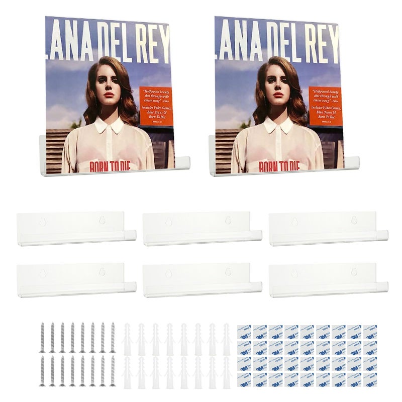 APACALI 8PCS 12 Inch Vinyl Shelf Vinyl Wall Mount Clear Vinyl Shelves Acrylic Record Display Holder Wall Mounted Display Shelf for Vinyl Record Decoration 305 x 43 x 43cm