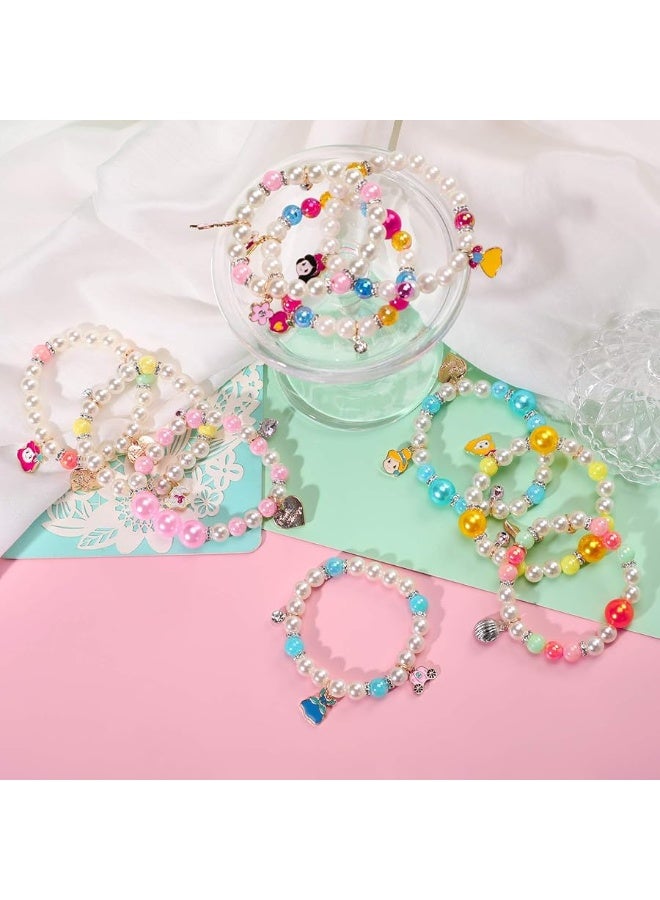PinkSheep Princess Bracelets 10 PS for Kids Girls Pearl Bead Bracelets Teen Jewelry Set Party Favor Costume Princess Pretend Play - Image 1