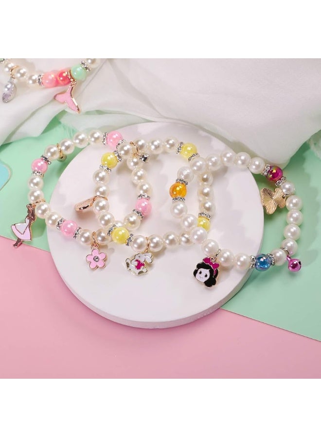 PinkSheep Princess Bracelets 10 PS for Kids Girls Pearl Bead Bracelets Teen Jewelry Set Party Favor Costume Princess Pretend Play - Image 4