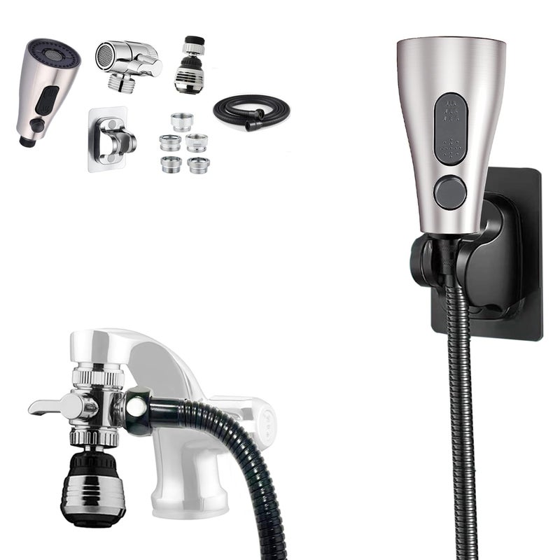 AWXYG Kitchen Faucet Hose Sprayer Attachment for Tub Faucet Sink Faucet Sprayer Replacement Head with 59 Black Stainless Steel Hose Water Saving Aerator and 3Way Diverter Valve - Image 2