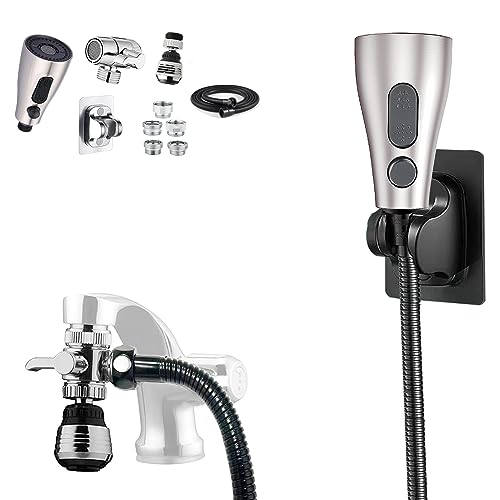 AWXYG Kitchen Faucet Hose Sprayer Attachment for Tub Faucet Sink Faucet Sprayer Replacement Head with 59 Black Stainless Steel Hose Water Saving Aerator and 3Way Diverter Valve - Image 1