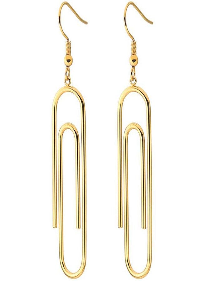JUDE Stainless Steel Paper Clip Style Party Statement Dangle Earrings (Gold) - Image 1