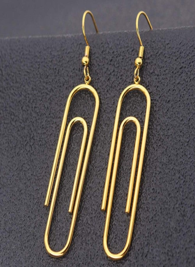 JUDE Stainless Steel Paper Clip Style Party Statement Dangle Earrings (Gold) - Image 2