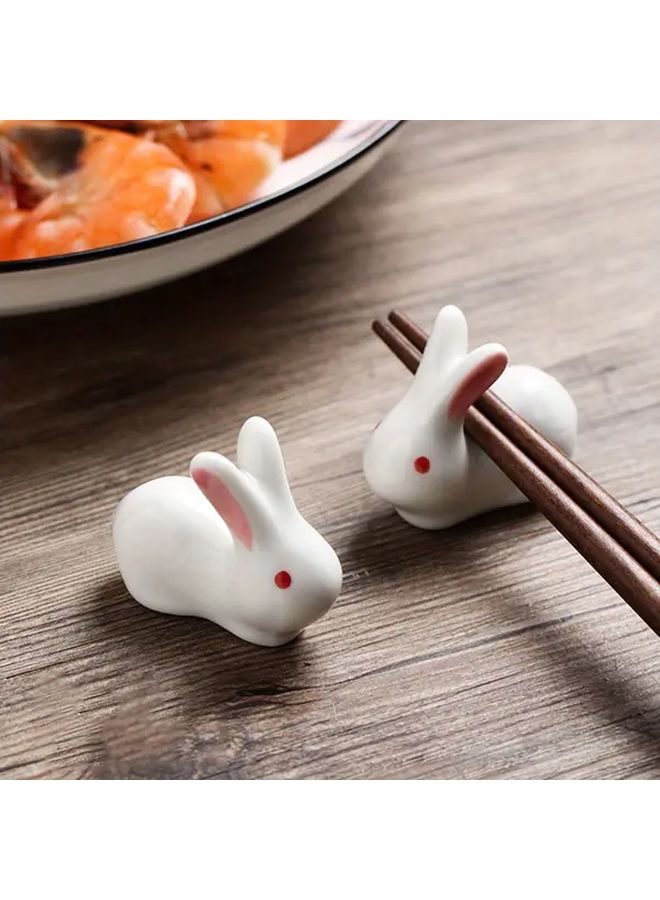 White Ceramic Rabbit Chopstick Holder Creative Spoon Fork Kitchen Rest Rack - Image 1