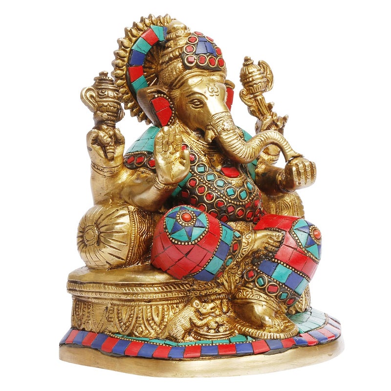 ARTVARKO Ganesha Statue Ganesh Idol Brass with Inlay Work for Home Dcor Living Room Office Murti Showpiece Religious Temple 75 - Image 2