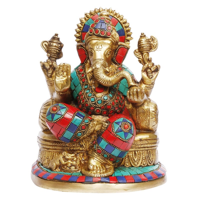 ARTVARKO Ganesha Statue Ganesh Idol Brass with Inlay Work for Home Dcor Living Room Office Murti Showpiece Religious Temple 75 - Image 1