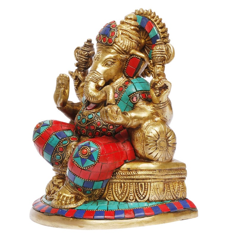 ARTVARKO Ganesha Statue Ganesh Idol Brass with Inlay Work for Home Dcor Living Room Office Murti Showpiece Religious Temple 75 - Image 3