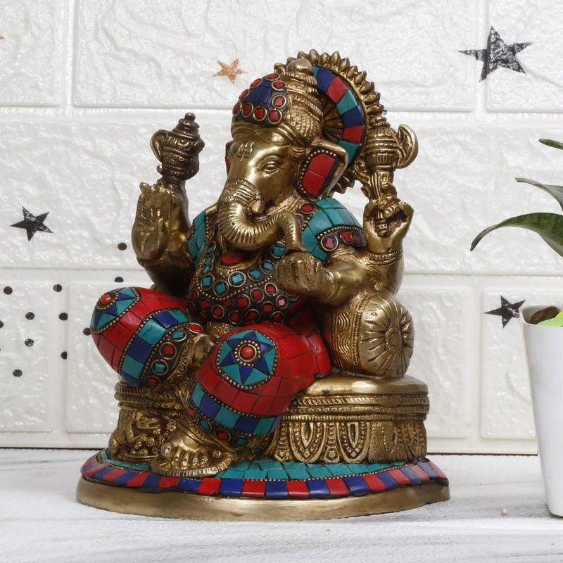 ARTVARKO Ganesha Statue Ganesh Idol Brass with Inlay Work for Home Dcor Living Room Office Murti Showpiece Religious Temple 75 - Image 5