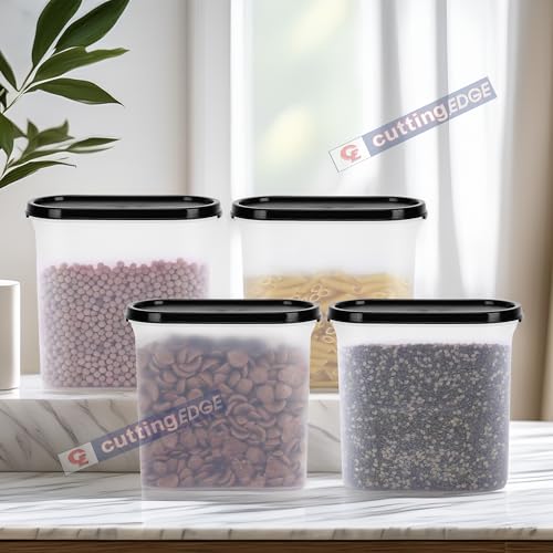 Cutting EDGE 1800ml Anti-Bacterial Modular Plastic Storage Container Set of 4, BPA-Free, Airtight Lid, Leakproof, Stackable Organizer for Pantry, Sugar, Flour & Grains (Black) - Image 2