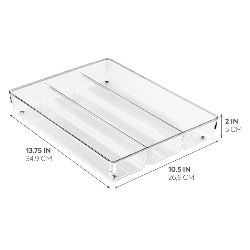 InterDesign iDesign Linus Plastic Kitchen Drawer Utensil Organizer, Divided Storage Container for Silverware, Spatulas, Gadgets, 3.8" x 10.5" x 2" - Clear - Image 2