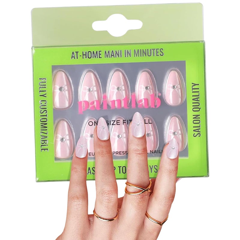 PaintLab Press-On Nails Manicure Kit, Pink Coquette, 24-Piece Set, Long-Lasting Fake Nails with Glue, File, Prep Pad & Cuticle Stick