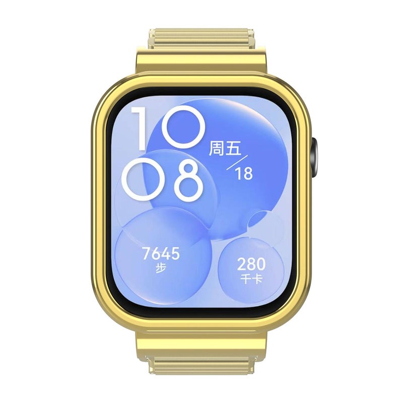 erorex For Huawei Watch Fit3 Hollow Chain Metal Frame Watch Band(Gold) - Image 3