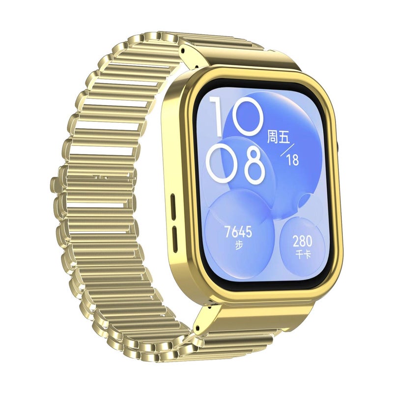erorex For Huawei Watch Fit3 Hollow Chain Metal Frame Watch Band(Gold) - Image 2