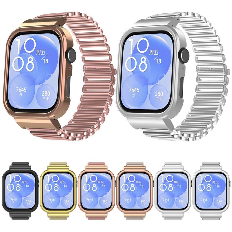 erorex For Huawei Watch Fit3 Hollow Chain Metal Frame Watch Band(Gold) - Image 5