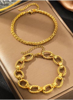 Equal 2pcs Elegant & High Quality Stainless Steel Gold Plated Bracelet Bangle For Women  - Image 1