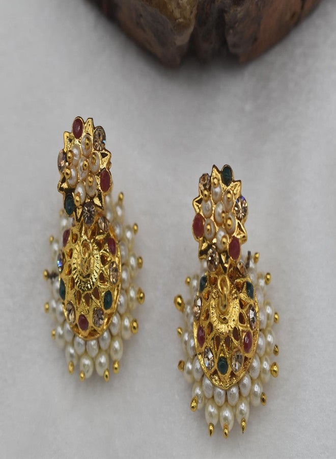 GVG PLATING WORKS Multy color stone and pearls Jhumki for Bharathanatyam and kuchipudi dance (12-Stone-Multy) - Image 3