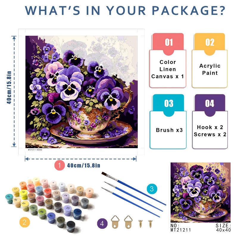HITO Flower Paint by Numbers Kit for Adults-Paint by Number for Adults Flowers, Floral Painting by Numbers Kit on Canvas for Gift Home Wall Decor(Flower,16x16 inch) - Image 2