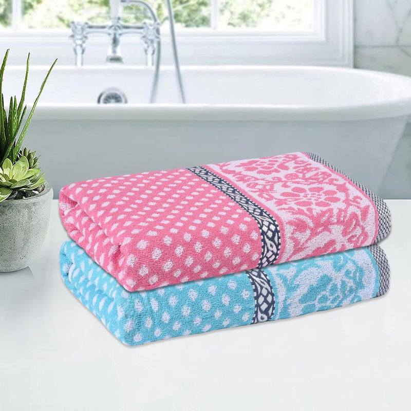 Kuber Industries Kuber Industries Set of 2 Bath Towel | Highly Absorbent Unisex Bath Towel | 144 GSM Cotton Bathroom Towel | Towel for Bath-Gym-Travel | Dot Print | 30x60 Inch | Sky Blue & Pink  - Image 1
