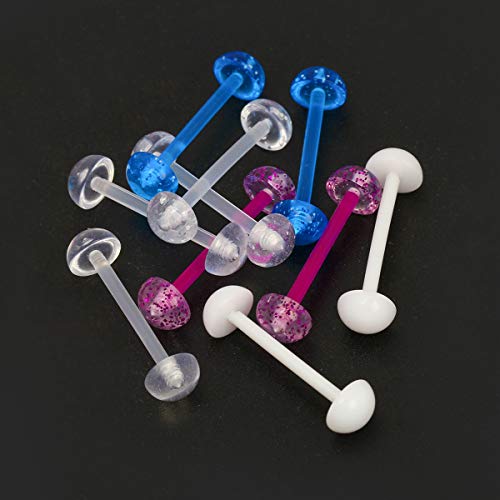 CrazyPiercing 5Pair Acrylic Tongue Rings 14G Flexible Glitter Half Ball Tongue Barbell Retainer Body Piercing Jewelry Bar Length 16mm - Image 5