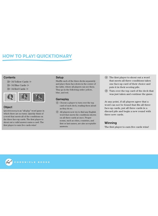Chronicle Books Quicktionary A Game Of Lightningfast Wordplay Includes 102 Prompt Cards; 1 Rule Book  - Image 3
