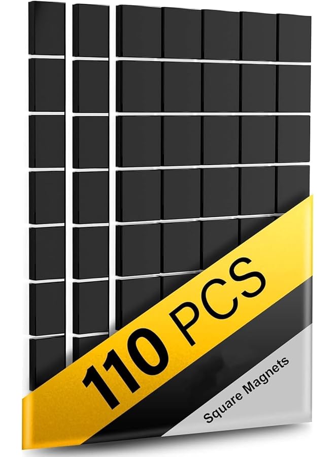PROMASS promass 110Pcs Adhesive Magnetic Squares, Flexible Sticky Magnetic Tape, Magnet on One Side Self Adhesive on The Other Side for Fridge Organization, Art Project, Classroom (Each 20x20x2mm)  - Image 1