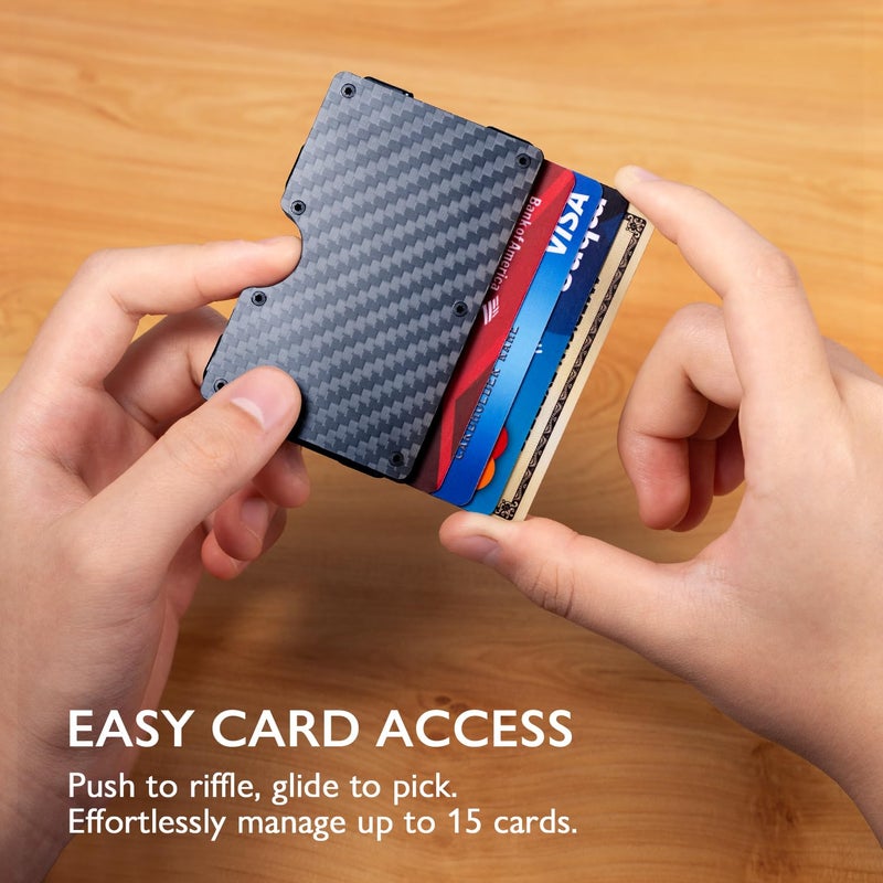 RUNBOX Slim Wallet for Men - RFID Blocking Metal Card Holder with Money Clip,Minimalist Thin Front Pocket Wallet, Holds 15 Cards,Gifts for Men,Men's Accessories - Image 3