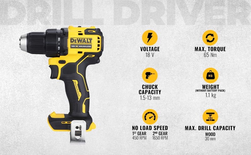 DEWALT آلة حفر ديوالت DCD708N-XJ القابلة للعكس مع محرك بدون فرش - 18 فولت ليثيوم أيون سلسلة مدمجة بدون سلك 1/2"/13 مم، ضمان لمدة سنتين (أداة عارية) - Image 2