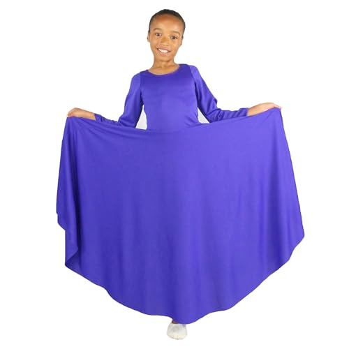 Danzcue Girls Praise Loose Fit Full Length Long Sleeve Dance Dress, Deep Purple, 6X-7 - Image 4