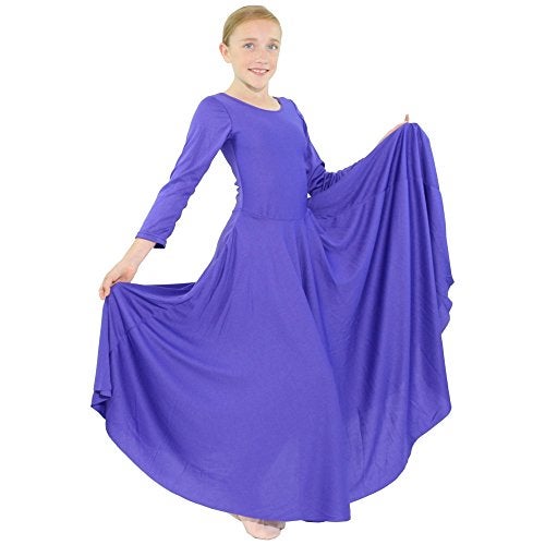 Danzcue Girls Praise Loose Fit Full Length Long Sleeve Dance Dress, Deep Purple, 6X-7 - Image 2