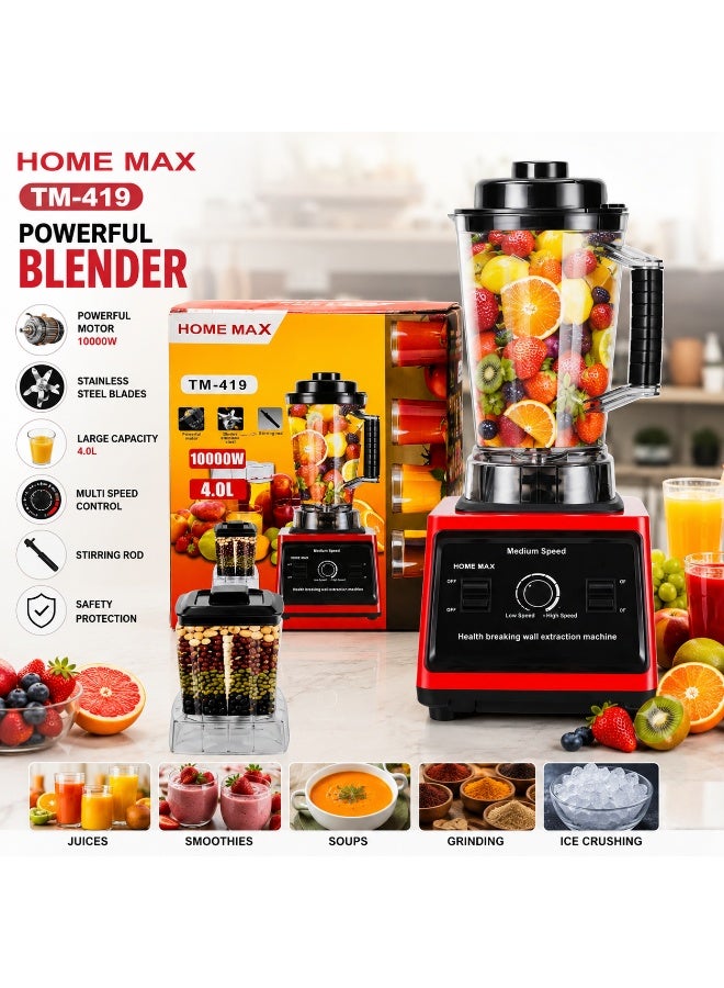 HOME MAX Commercial Blender 10000W 4L – Heavy Duty High Power Blender for Smoothies, Juices, Ice Crushing & Dry Grinding - Image 1