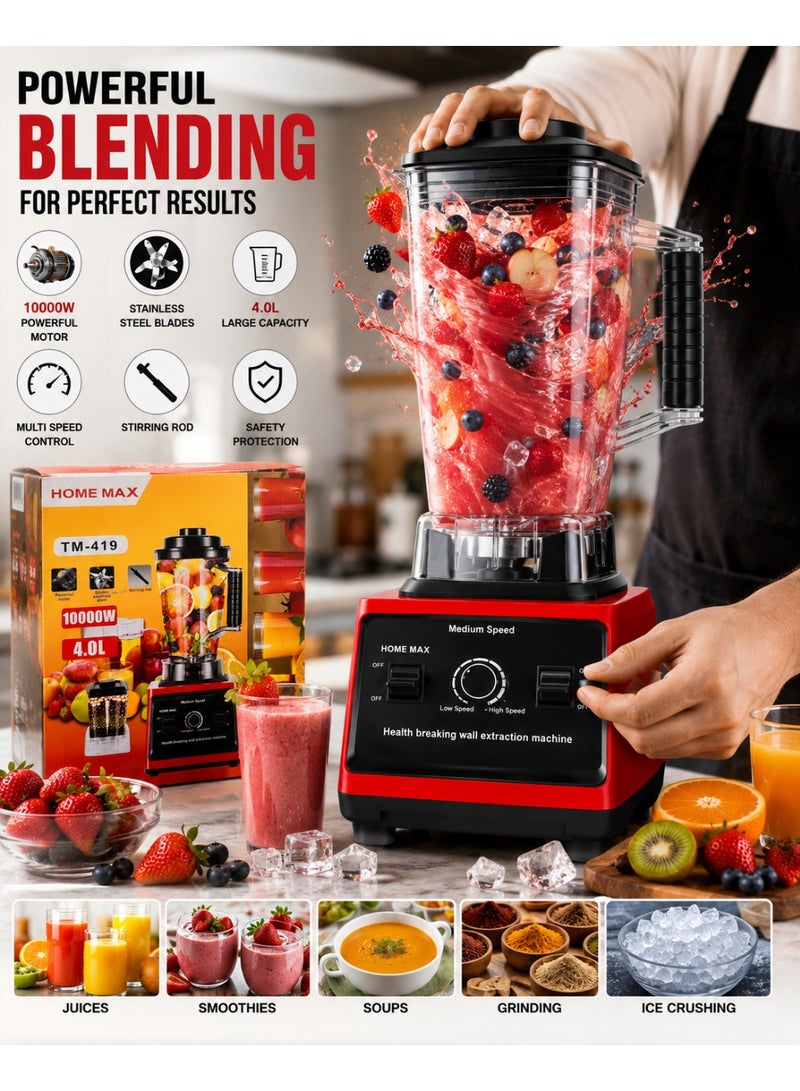 HOME MAX Commercial Blender 10000W 4L – Heavy Duty High Power Blender for Smoothies, Juices, Ice Crushing & Dry Grinding - Image 2