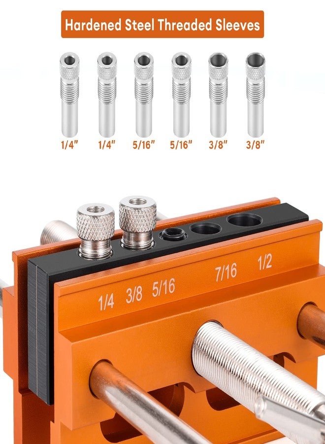 SLIIMU Self Centering Dowel Jig Kit for Max 6.8'' Thick Timber, Inch Woodworking Center Doweling Drill Guide Jig for Straight Hole, Portable Drill Block for Wood Dowel Hole with 6 Drill Sleeve - Image 4