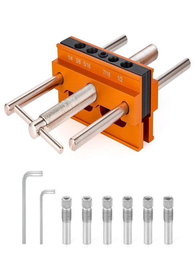 SLIIMU Self Centering Dowel Jig Kit for Max 6.8'' Thick Timber, Inch Woodworking Center Doweling Drill Guide Jig for Straight Hole, Portable Drill Block for Wood Dowel Hole with 6 Drill Sleeve - Image 1