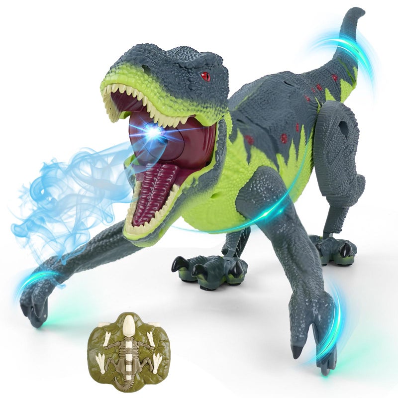 BEMITON Remote Control Dinosaur Toys for Kids Birthday Gift for Boys Ages 35 57 812 RC Walking with Roaring Lights and Spray 24Ghz Electronic Interactive Dinosaur Toy Gray Green - Image 3