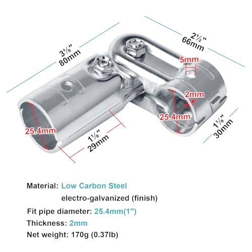 eoere 10 Sets Pivot Tee Pipe Fittings Connector T Adjustable Clamp, Fits OD 1.000" Round Tube and Fits 3/4" EMT - Image 3