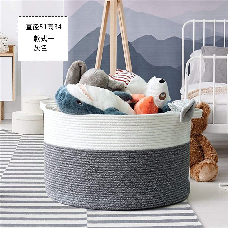 Cotton Rope Woven Dirty Clothes Basket Laundry Basket Sundry Children'S Toy Storage Basket Large Capacity Household Foldable - Image 1
