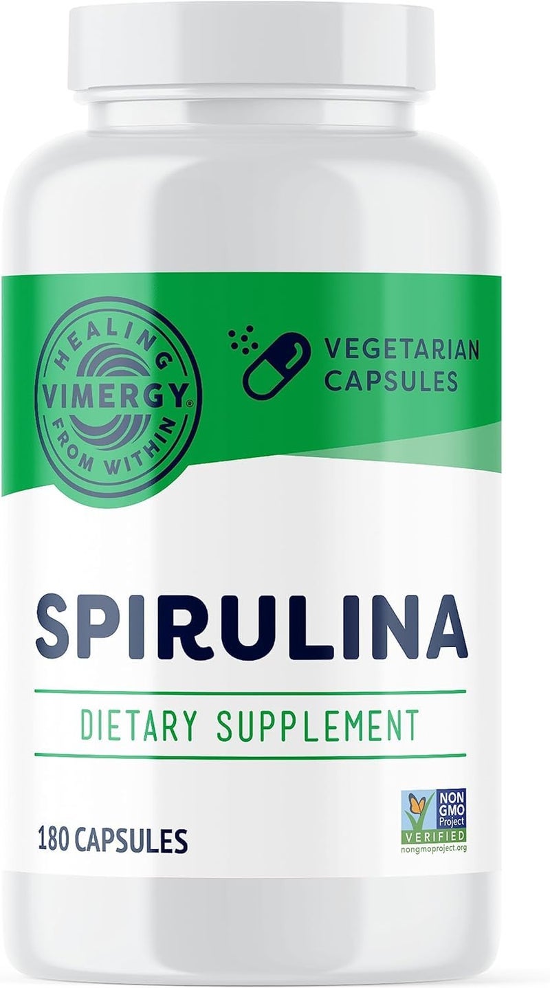 Vimergy Spirulina Capsules - Concentrated Plant Protein Supports Immune Health & Cardiovascular Function - Vegan, Kosher, Gluten-Free - 180 Capsules - Image 1