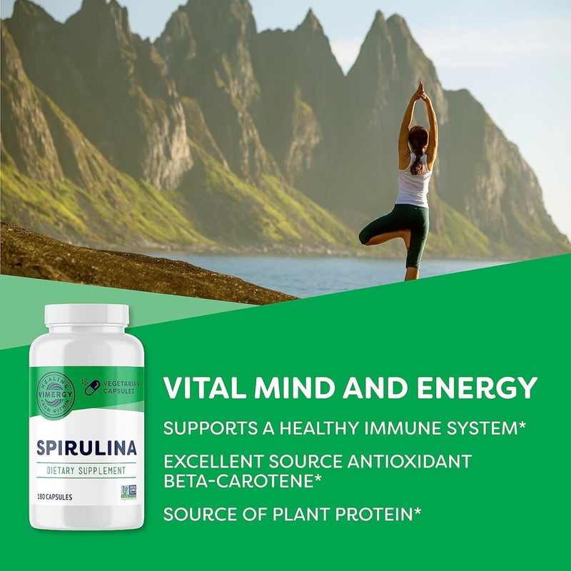 Vimergy Spirulina Capsules - Concentrated Plant Protein Supports Immune Health & Cardiovascular Function - Vegan, Kosher, Gluten-Free - 180 Capsules - Image 2