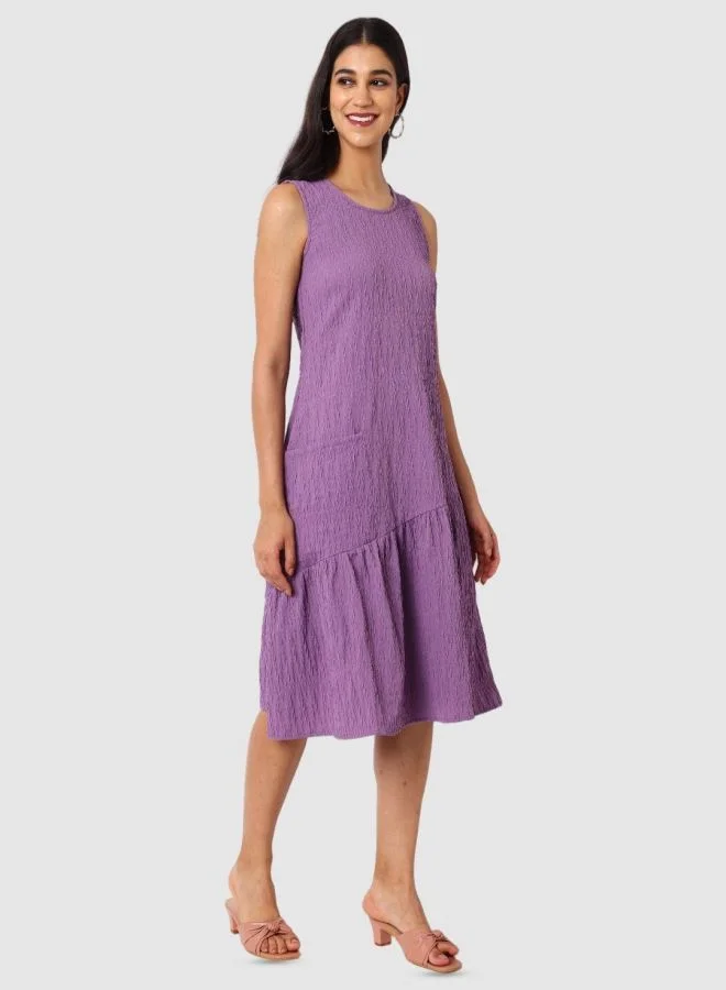 Freehand  Women Relaxed Fit Textured Scoop Neck Sleeveless Tiered Dress for Women | Best Price UAE