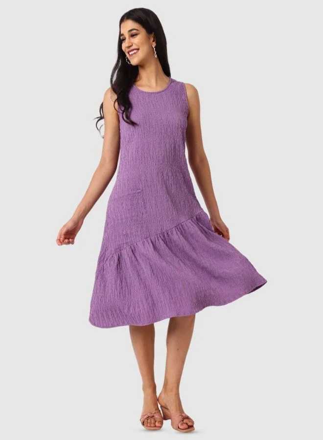 Freehand  Women Relaxed Fit Textured Scoop Neck Sleeveless Tiered Dress for Women | Best Price UAE